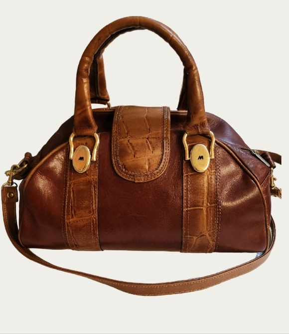 Vintage Jean Michel Cognac Top Handle Satchel with Croc Embossed Trim - Picture 6 of 16